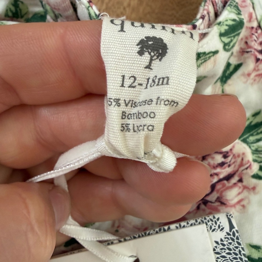 Kate Quinn Peony Floral Bamboo Ruffle Dress Pink Cream 12-18M Kids Sleeveless - Picture 2 of 2